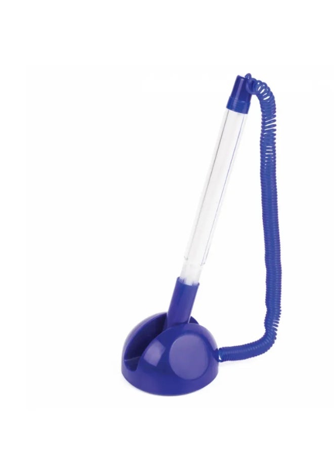 حامل قلم مكتبي بقاعدة، مع سلسلة حلزونية، قلم متصل بالقاعدة وقاعدة مبتسمة لاصقة لمستلزمات المكتب المنزلية، حامل اقلام مكتب، حبرازرق - Image 1